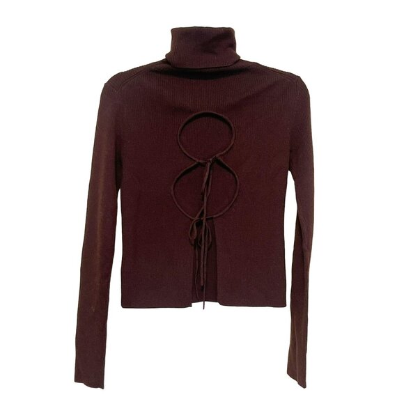 Thakoon Tie Open Back Turtleneck Sweater Sz XS NWT Brown - Picture 4 of 9